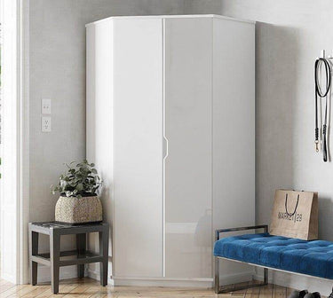 Santino White High Gloss Corner Wardrobe: Modern Space-Saving Storage Solution for Bedrooms - UK Luxury Furniture
